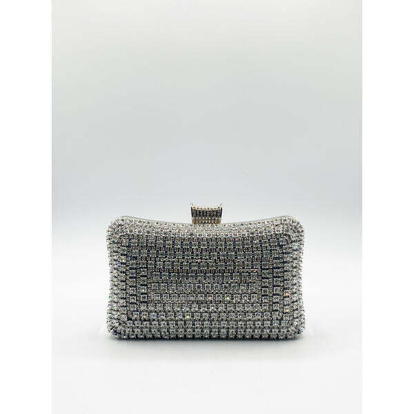 SVNX silver diamante clutch bag with chain - British product