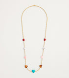 Emily P. Wheeler yellow gold necklace with gemstone hearts, imported from the UK