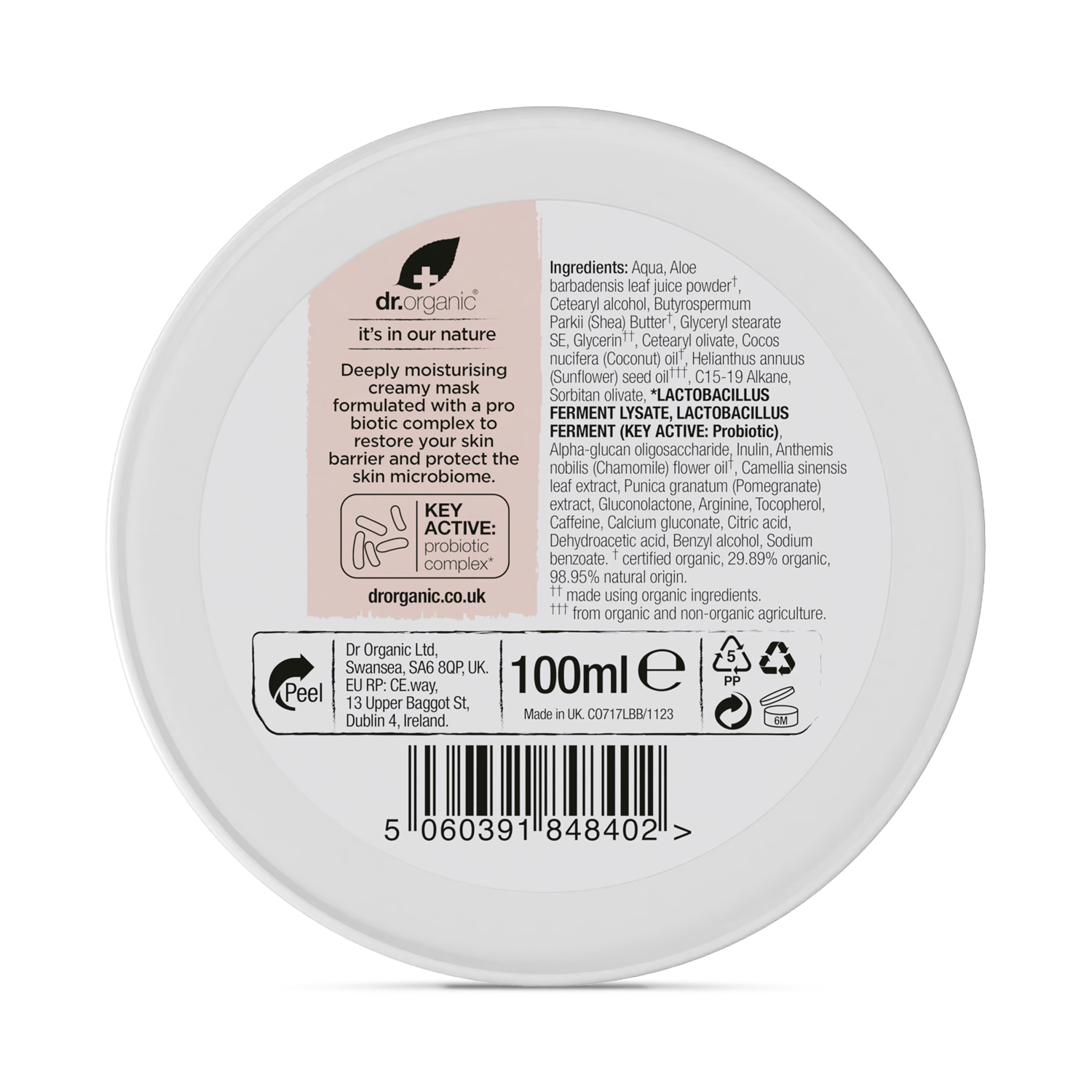 Dr Organic Skin Calm Probiotic Recovery Mask 100ml - British product