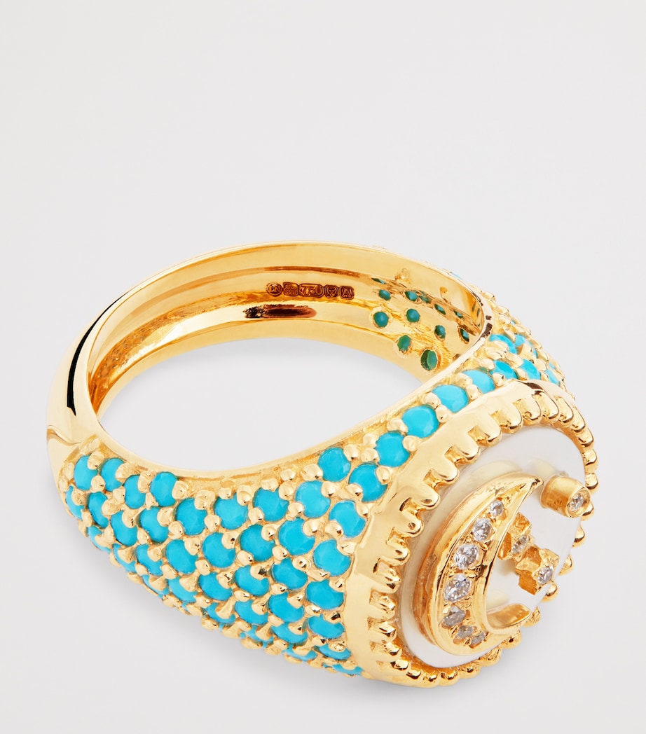 L'Atelier Nawbar Yellow Gold Diamond Turquoise Moonlight Ring, UK version