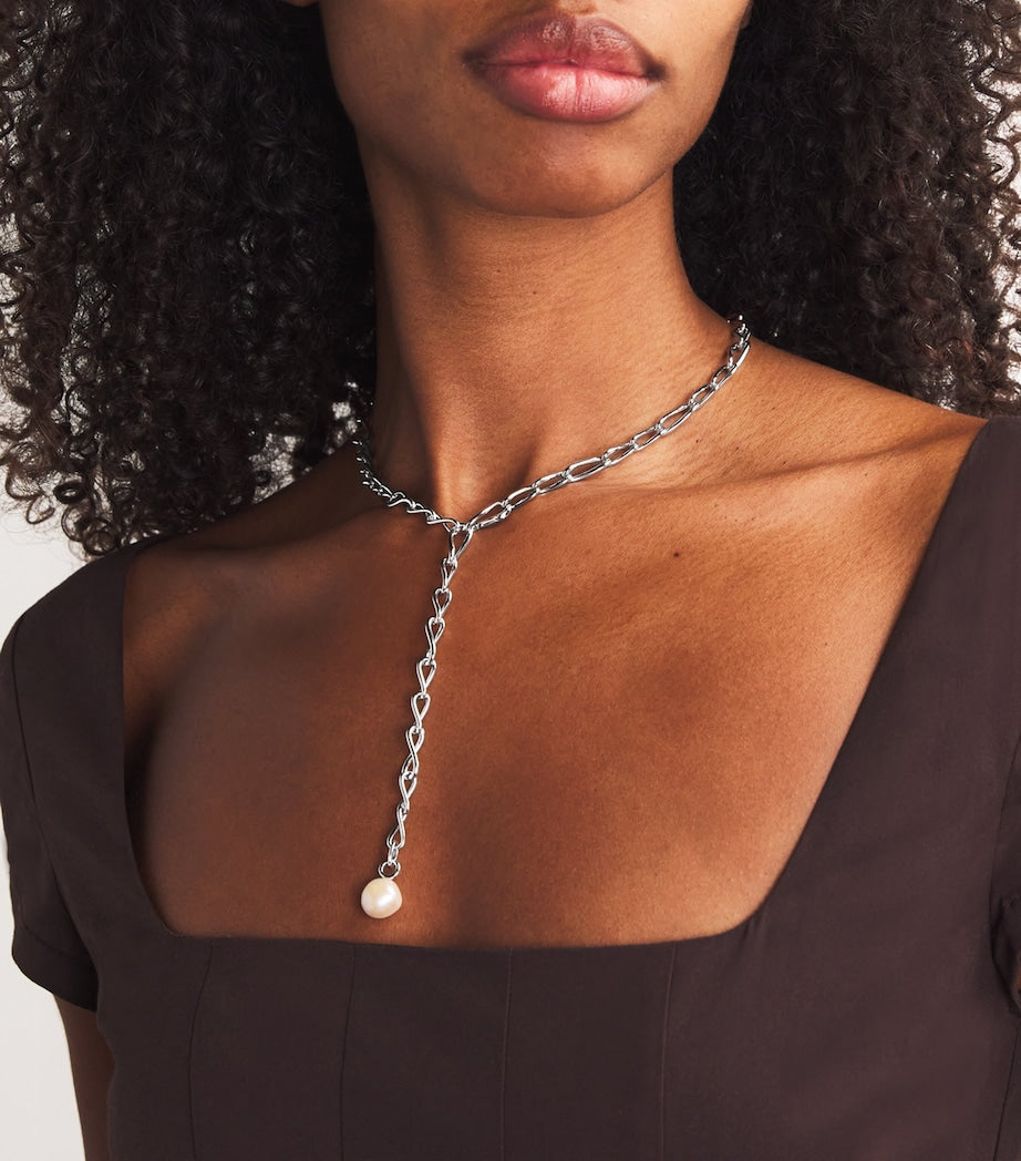 Astrid & Miyu sterling silver lariat pearl charm necklace, UK version