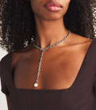 Astrid & Miyu sterling silver lariat pearl charm necklace, UK version