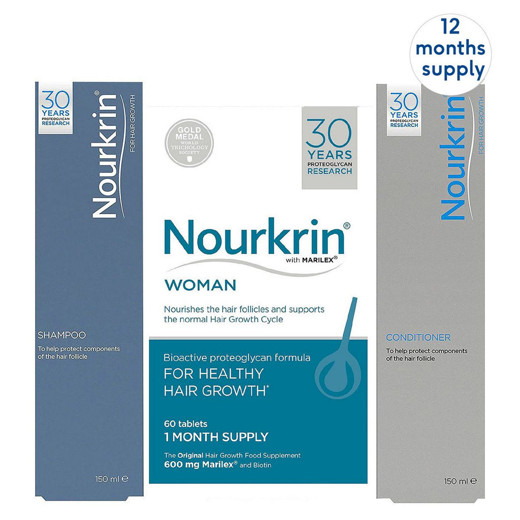 Nourkrin® WOMAN Bundle For Hair Growth + Free Shampoo and Conditioner (12 Month Supply)