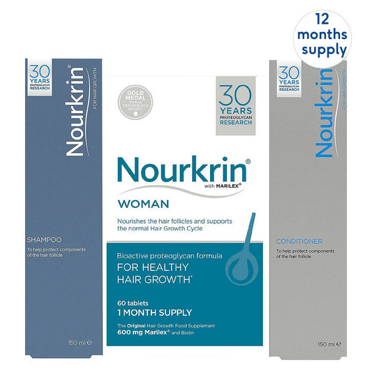 Nourkrin® WOMAN Bundle For Hair Growth + Free Shampoo and Conditioner (12 Month Supply) GOODS Boots   