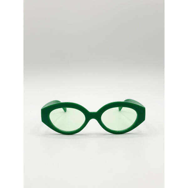SVNX green retro small oval sunglasses with UV 400 protection (British brand)