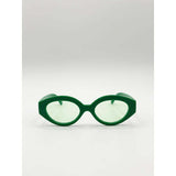SVNX green retro small oval sunglasses with UV 400 protection (British brand)