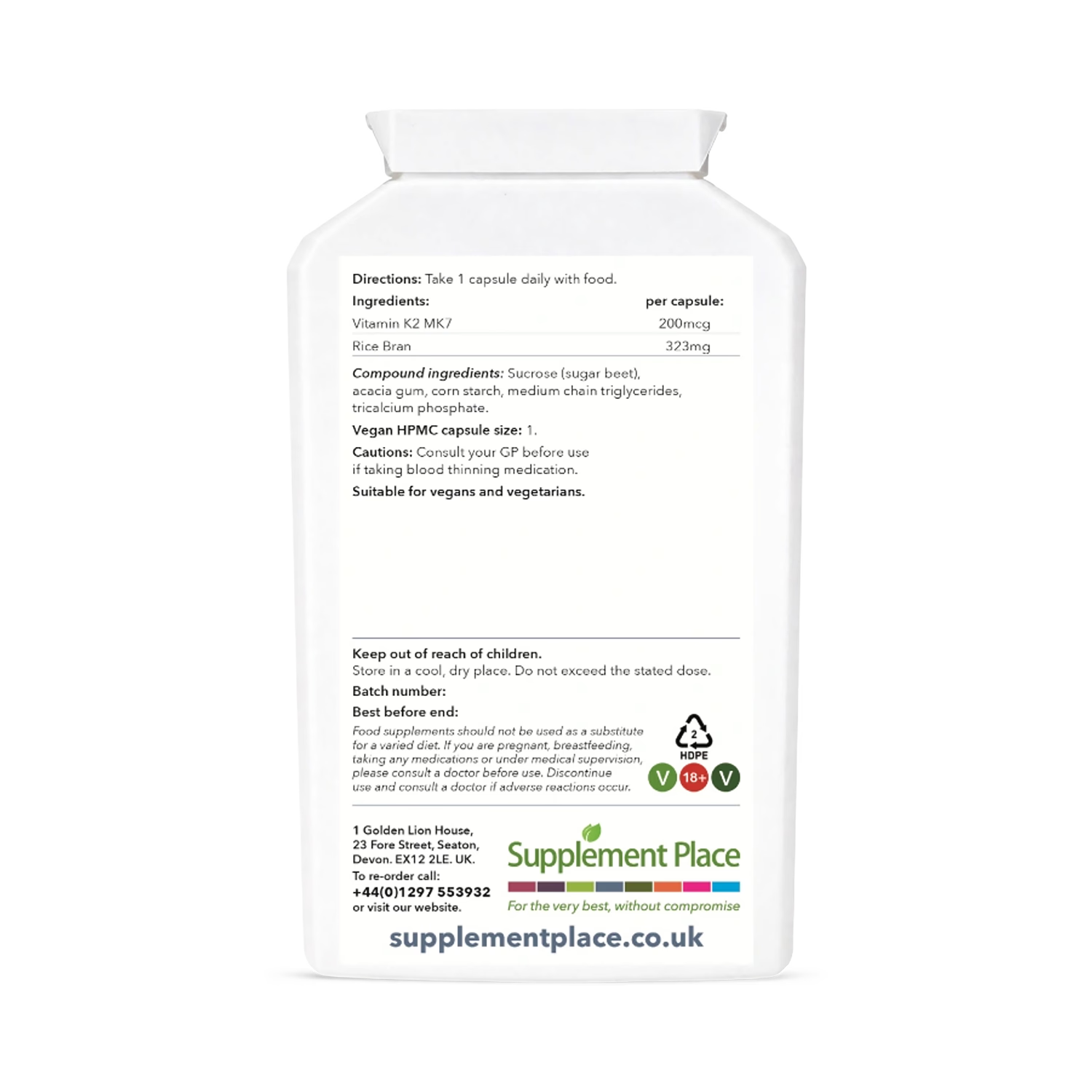 Supplement Place vitamin K2 MK7 200mcg 240 capsules, imported from the UK