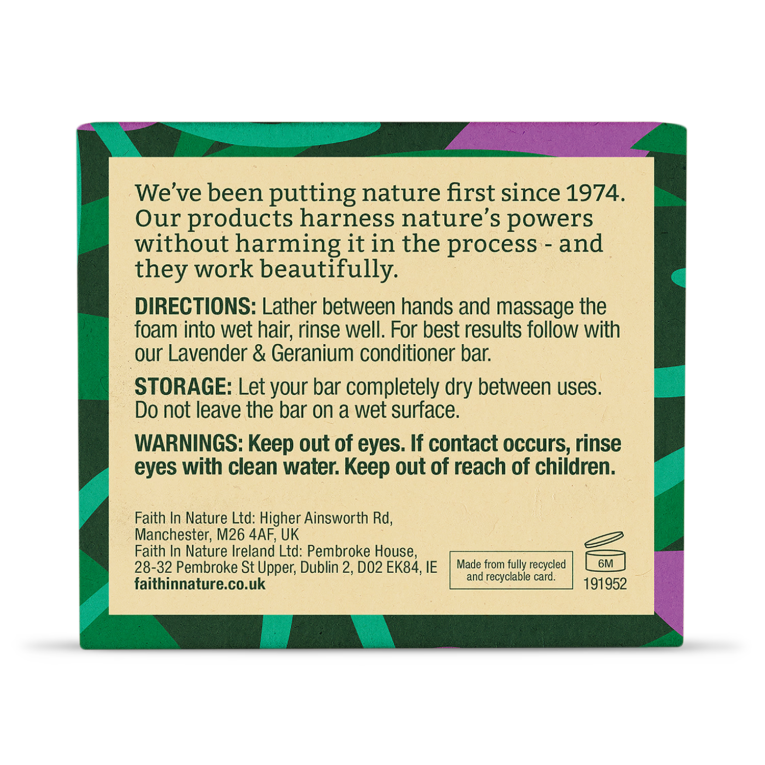 Faith in Nature Shampoo Bar Lavender Geranium 85g - British product