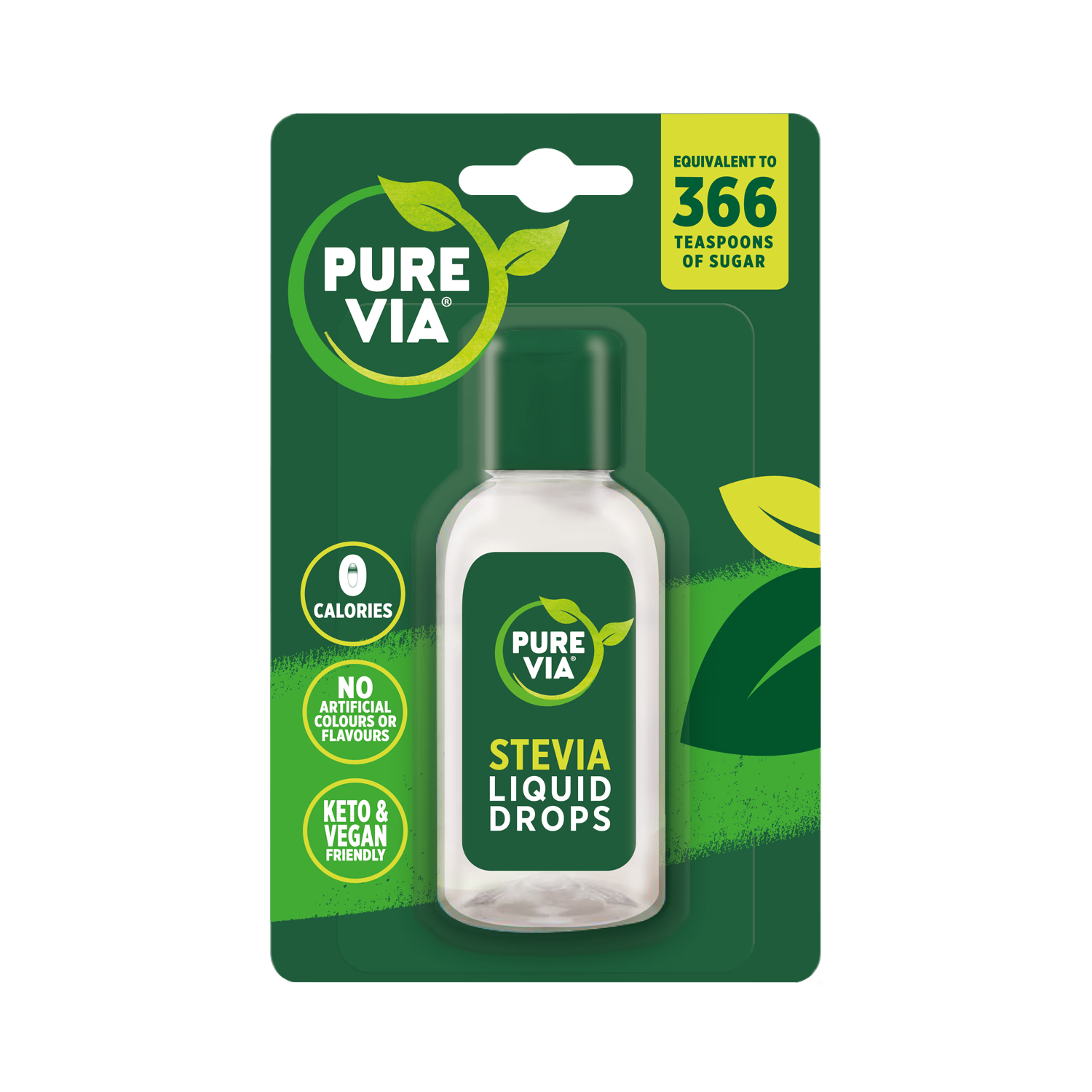Pure Via stevia sweetener drops 55ml, imported from the UK