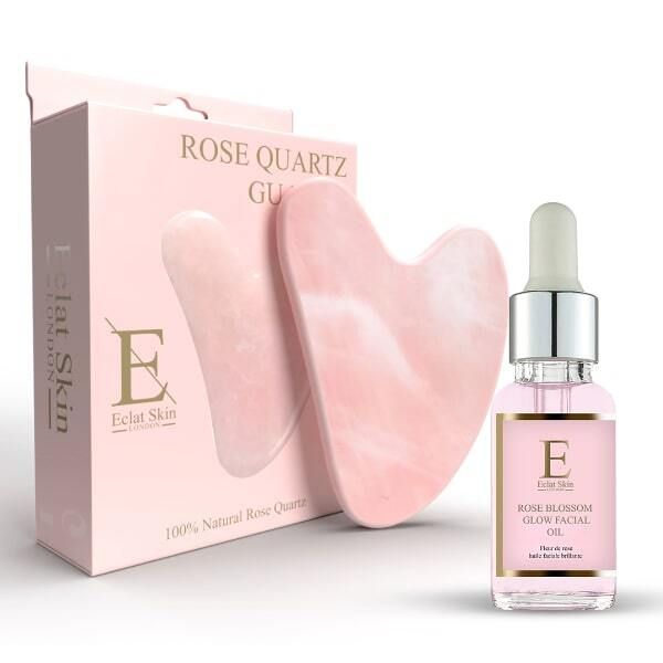 Eclat Skin Rose Blossom Glow Facial Oil+Rose Quartz Gua Sha