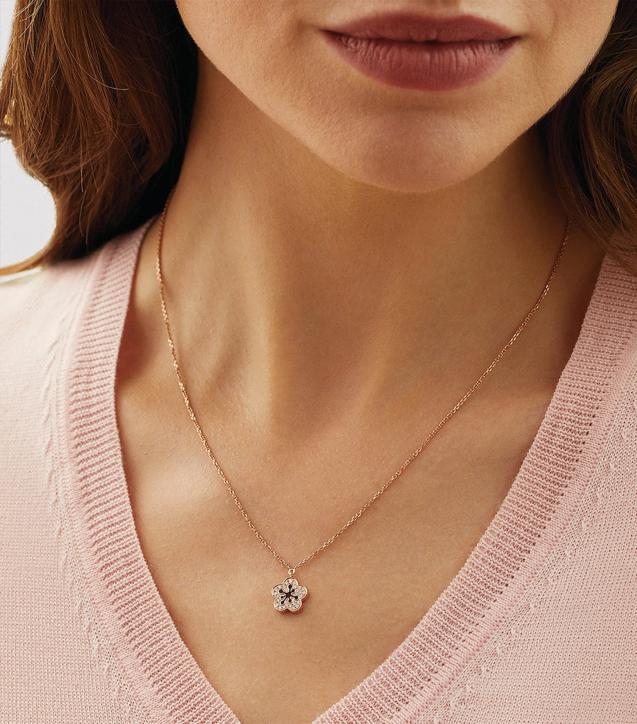 Boodles mini rose gold and diamond blossom pendant necklace, UK version