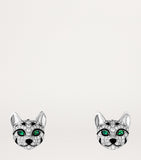Boucheron cat earrings white gold diamonds emeralds, imported from the UK