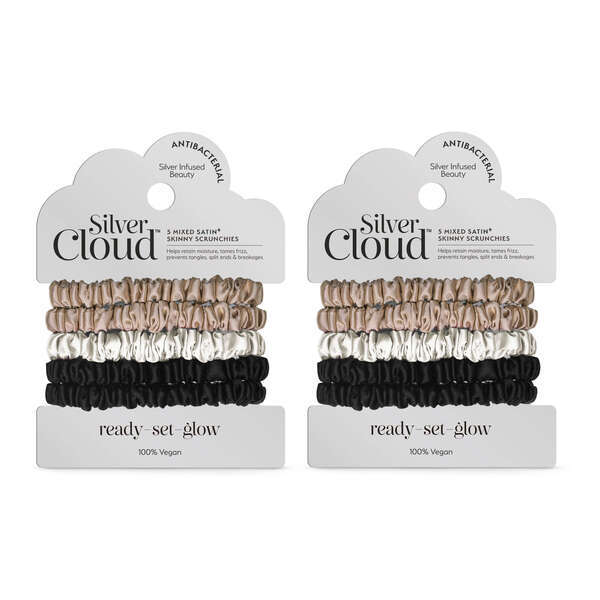 Silver Cloud satin hair scrunchies silver ion infused 5 pack, UK version