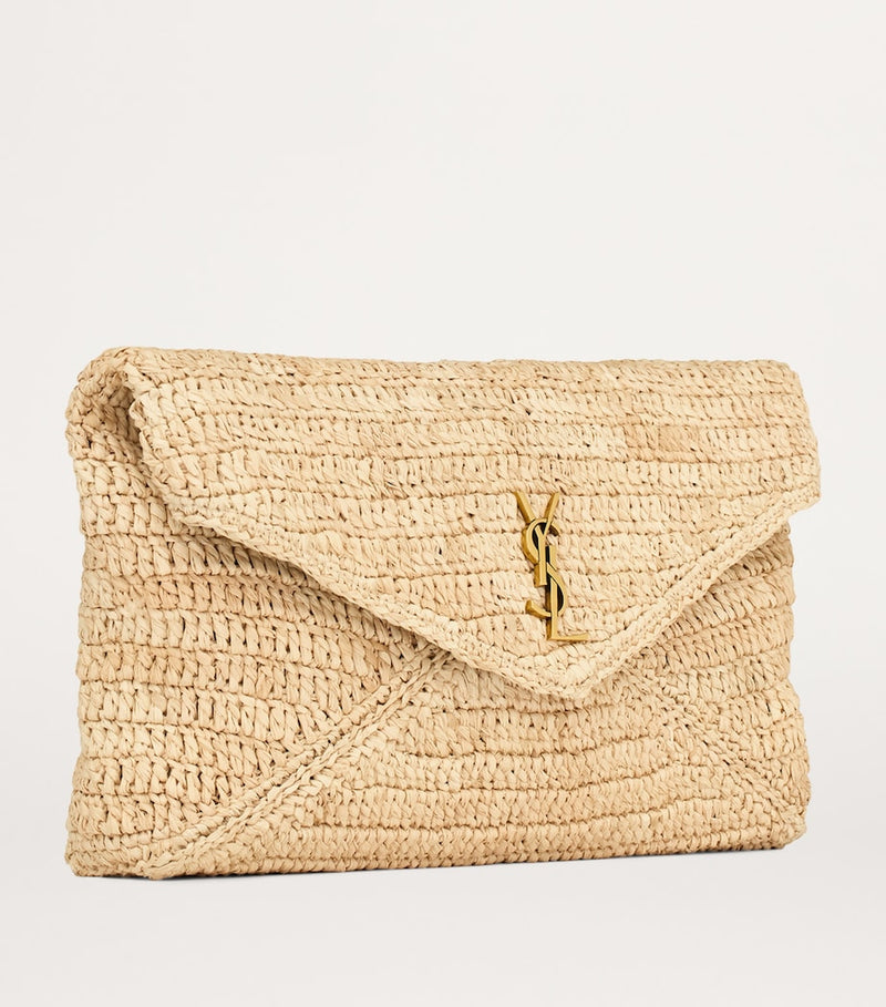 Saint Laurent raffia Cassandre envelope pouch, imported from the UK