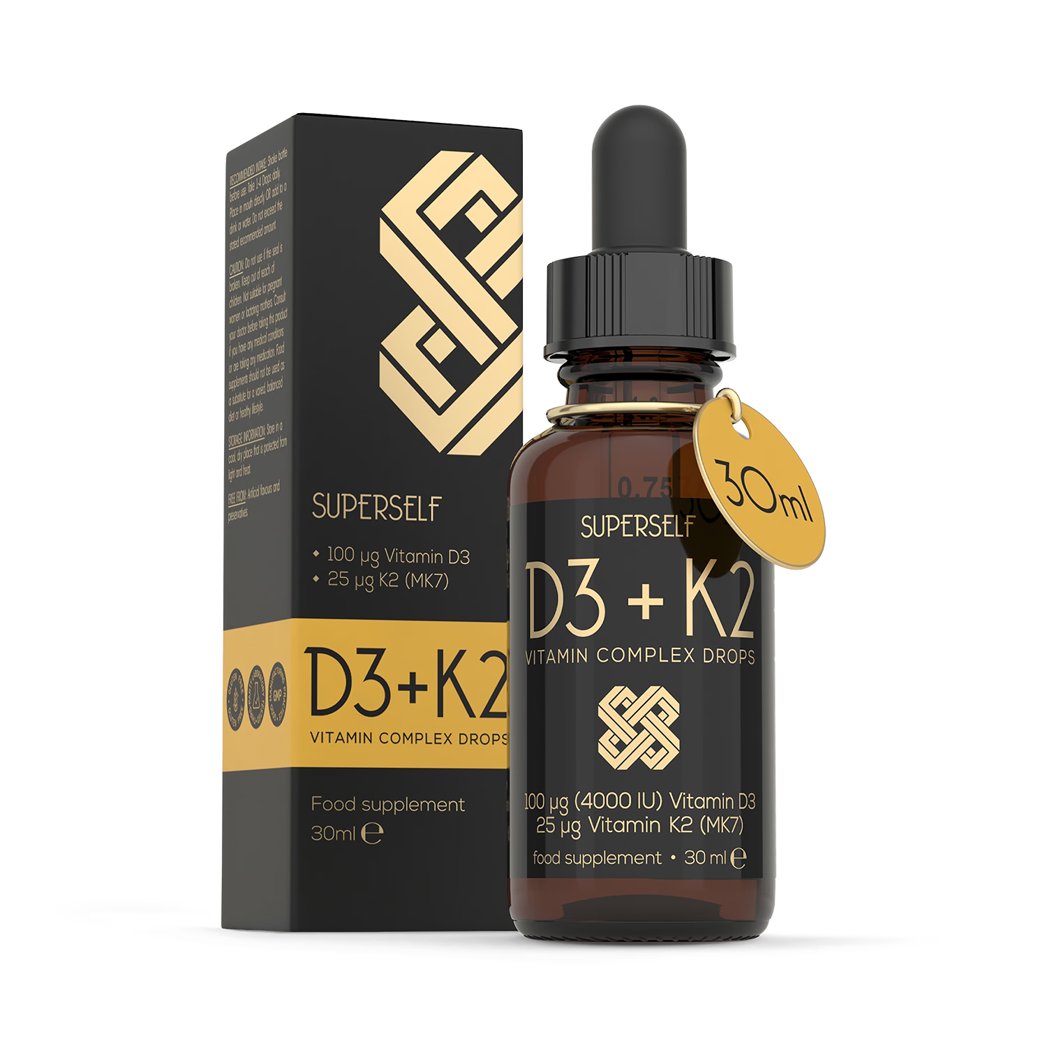 SuperSelf Vitamin D3 K2 drops orange flavour 30ml - British product