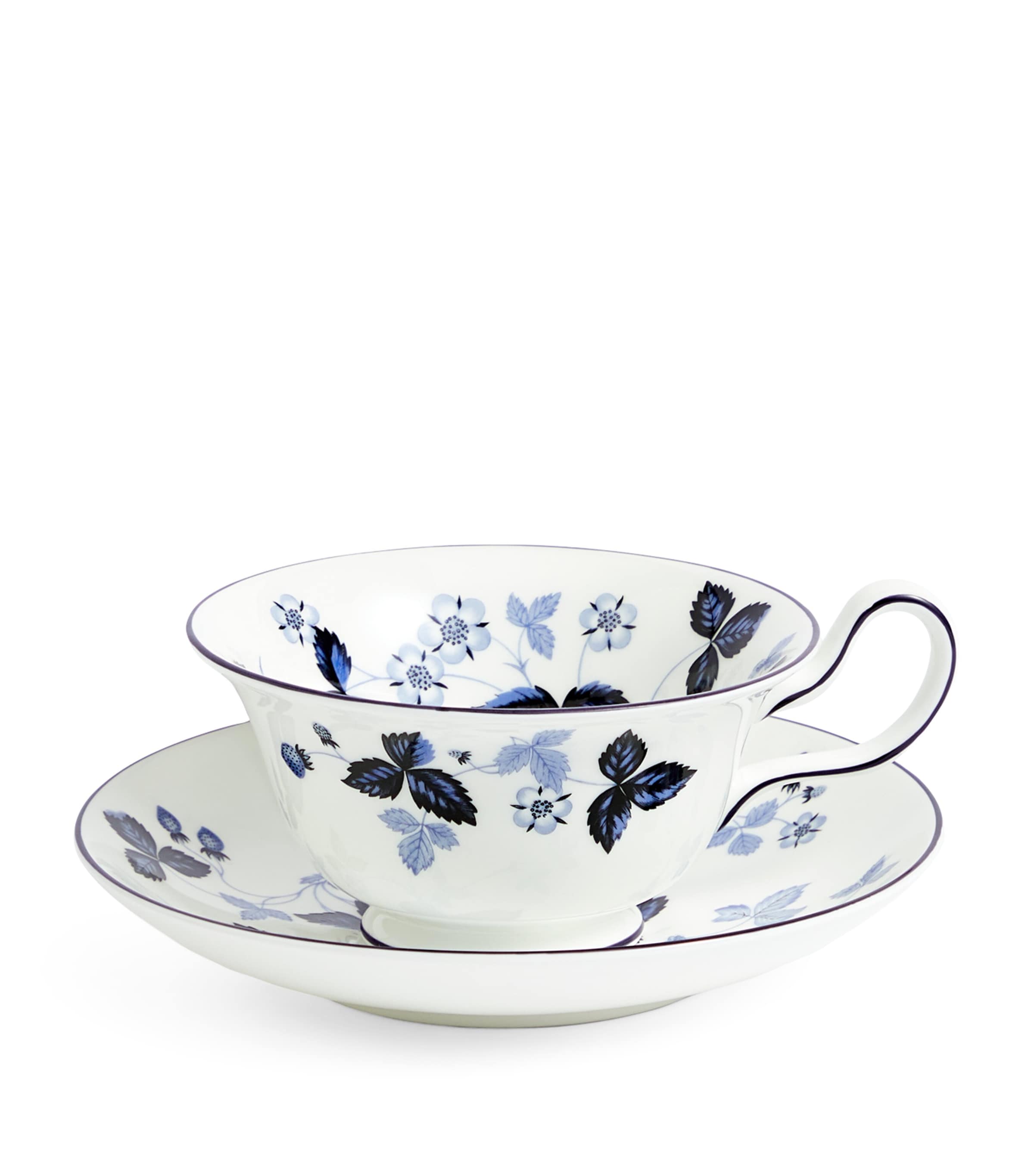 Wedgwood Wild Strawberry Inky Blue teacup and saucer (British brand)