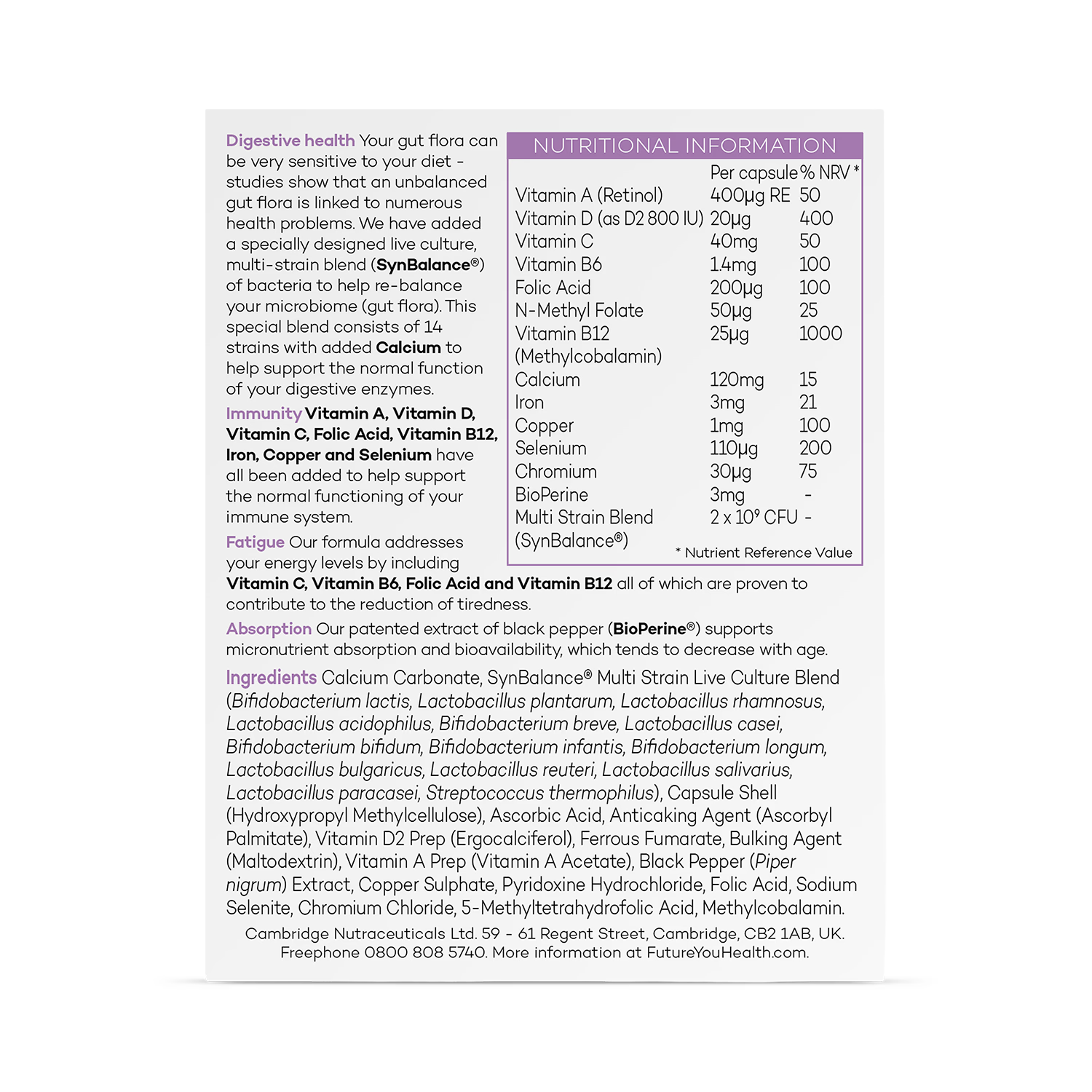Gut & Immunity live bacteria supplement 28 capsules - British product