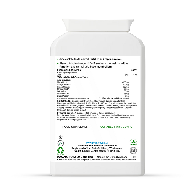 InfiniVit maca advanced formula supplement 90 capsules, UK version