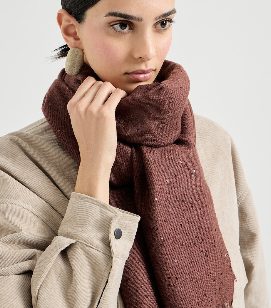 Brunello Cucinelli cashmere-silk sequinned scarf 200cm x 80cm - British product