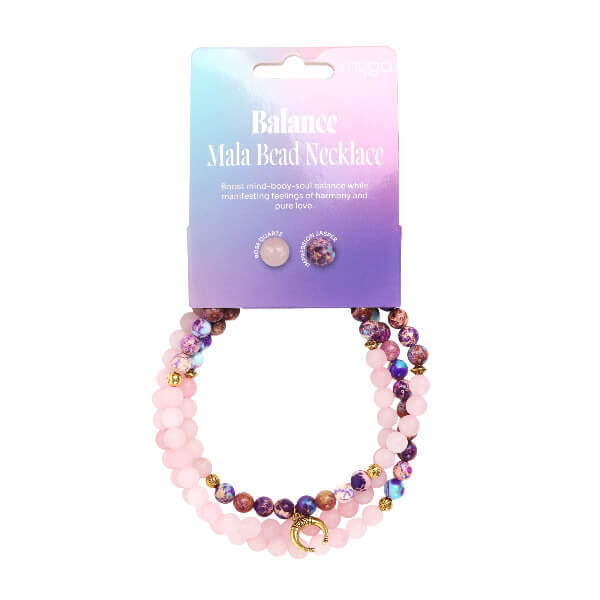 Myga balance bead necklace with crescent moon pendant, imported from the UK