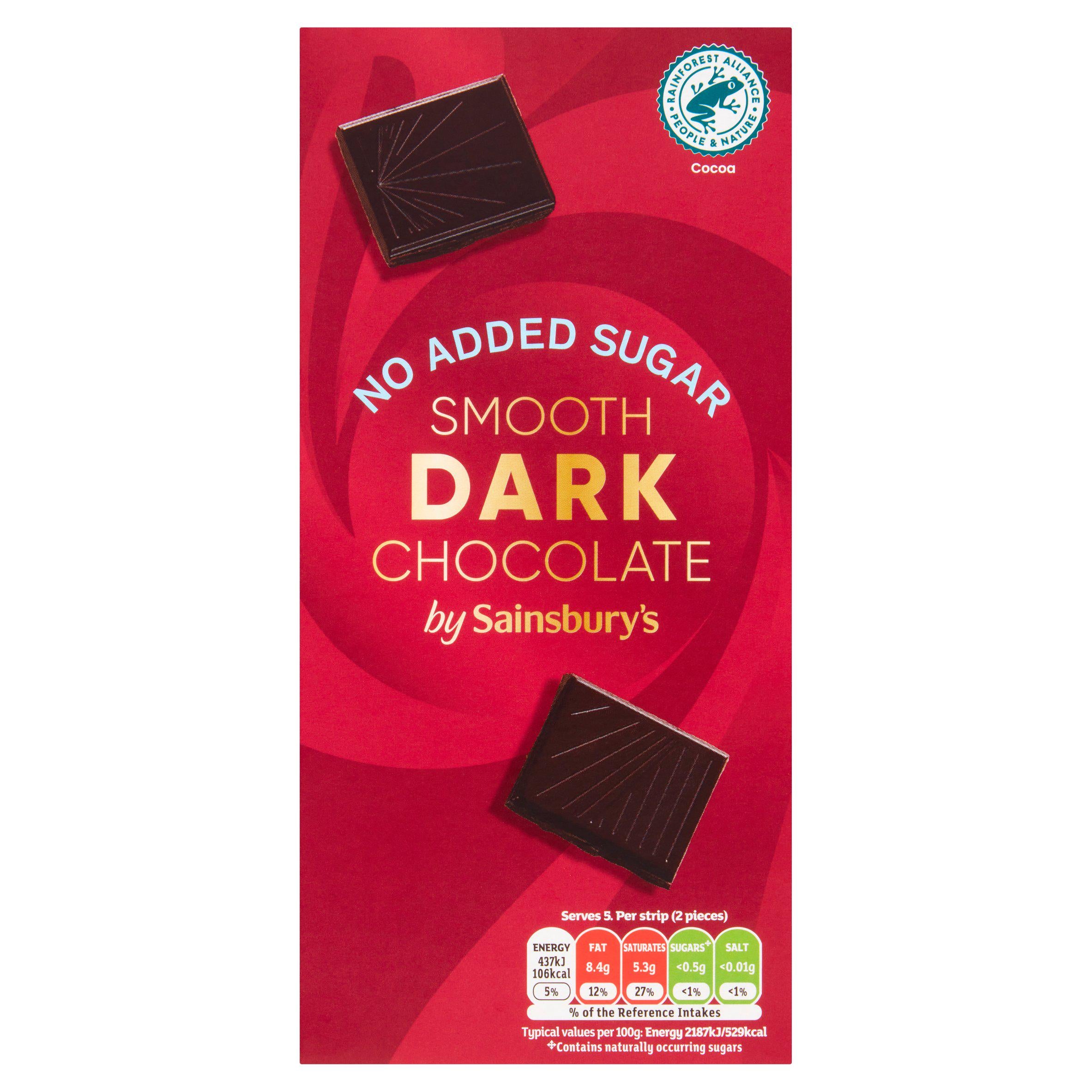 Sainsbury's No Added Sugar Dark Chocolate 100g Block chocolate bars Sainsburys   