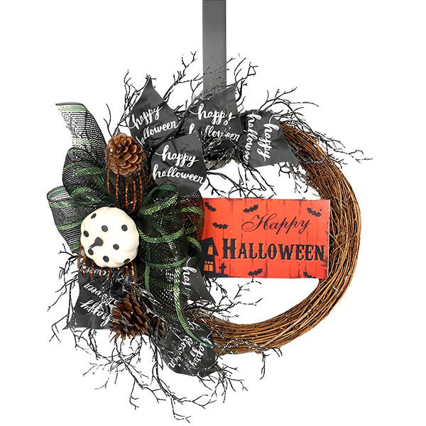 Livingandhome Halloween wreath with bows 60cm, imported from the UK