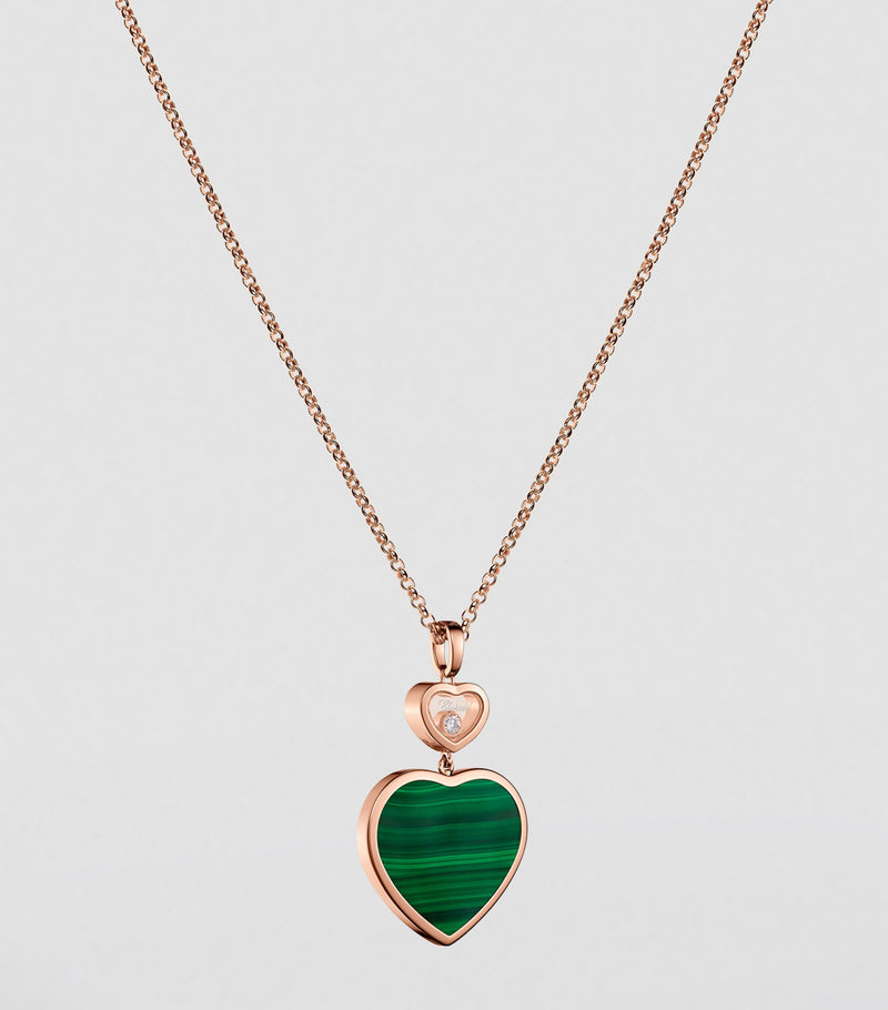 Chopard Happy Hearts rose gold malachite pendant necklace, imported from the UK