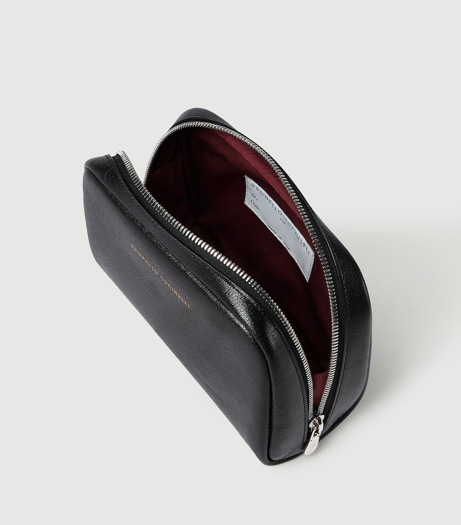 Brunello Cucinelli leather beauty case with gold-tone logo, imported from the UK