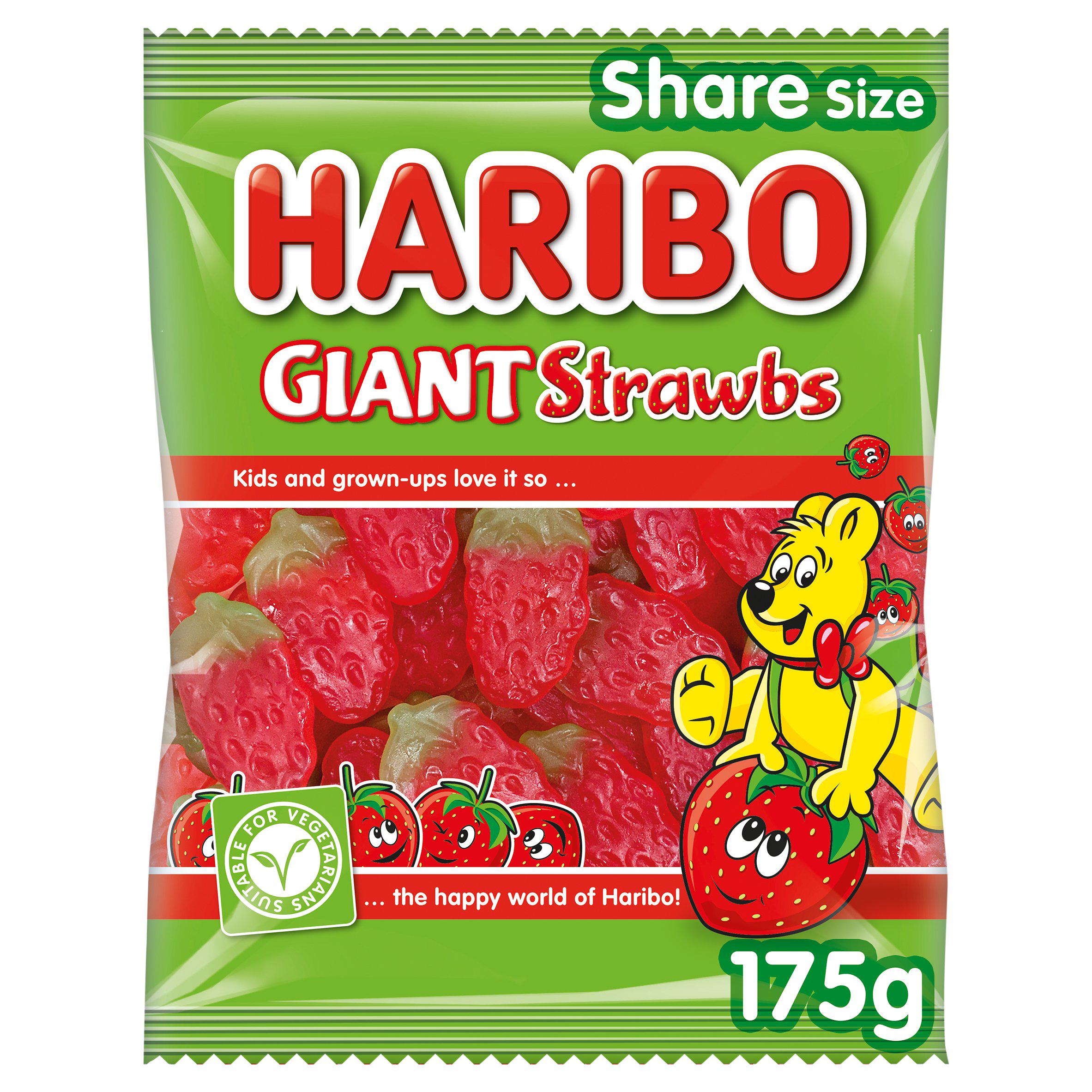 Haribo Giant Strawbs Vegetarian Sweets Bag 175g sweets Sainsburys   