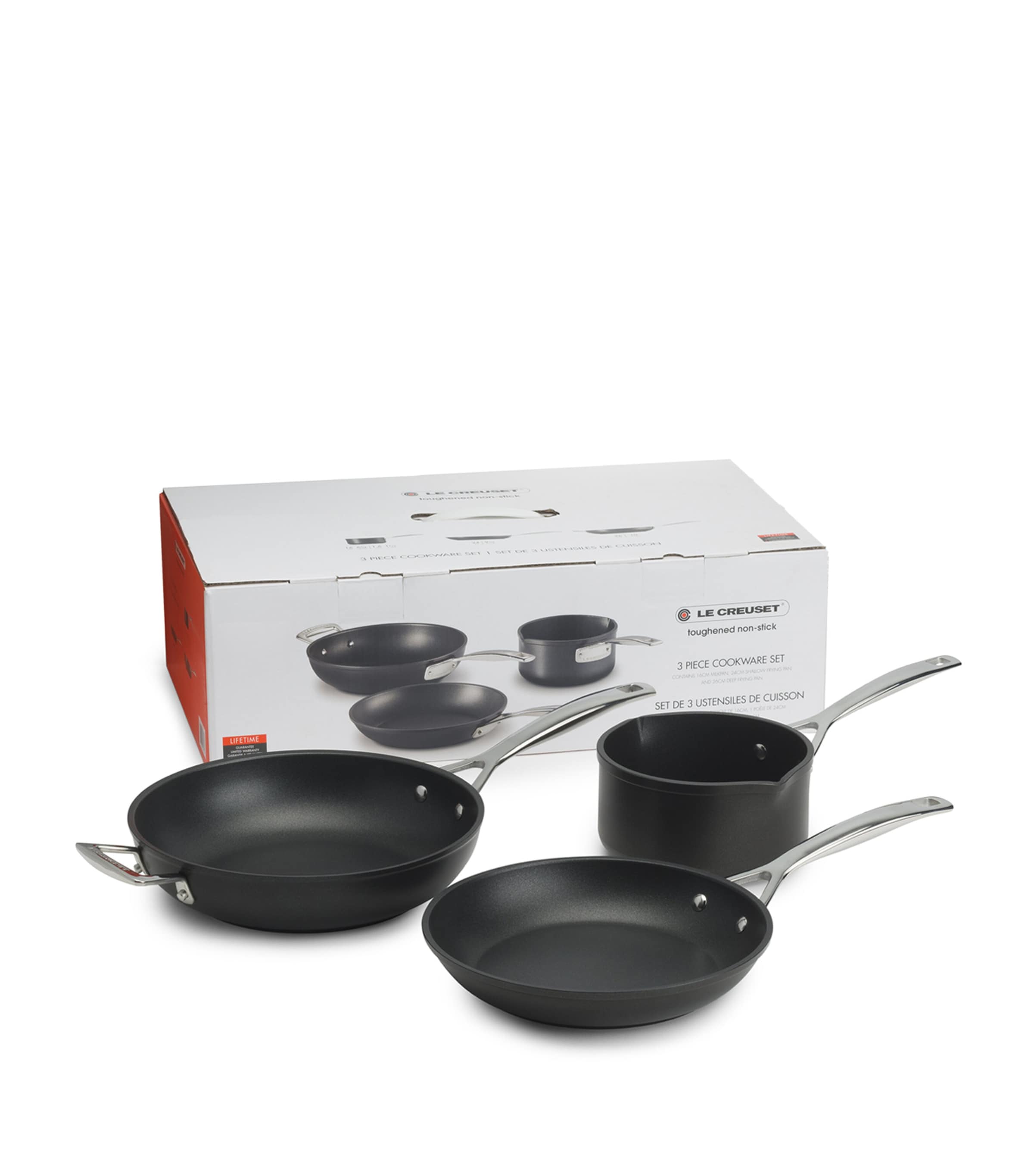 Le Creuset toughened non-stick pan set of 3, UK version