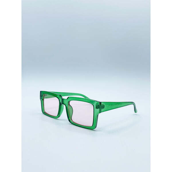 SVNX square frame sunglasses translucent green pink lenses, UK version