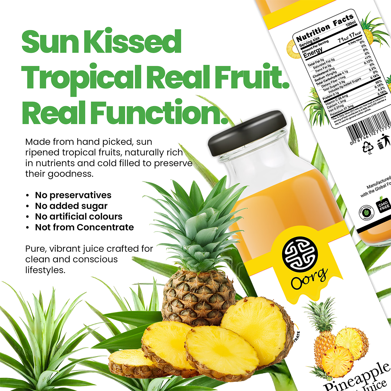OORG natural pineapple juice 250ml x6, imported from the UK