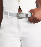 Eleventy Texas-buckle suede belt, imported from the UK