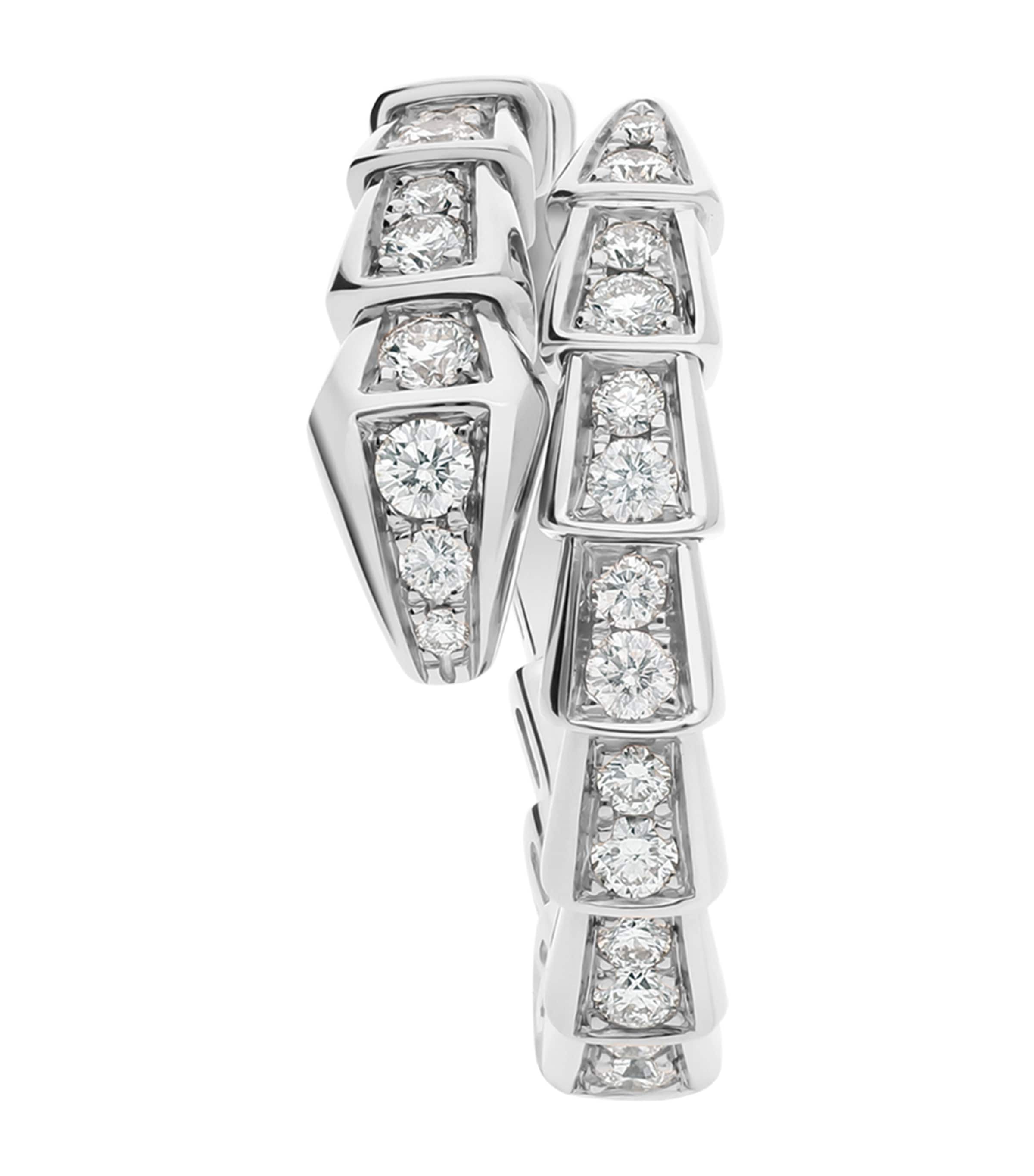 Bvlgari white gold and pavé diamond snake-scale ring - British product