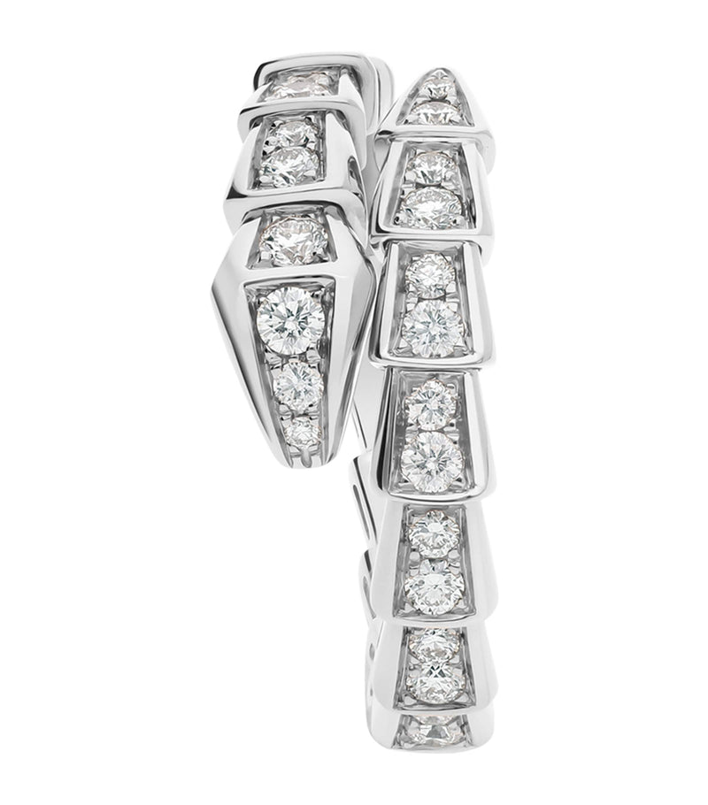 Bvlgari white gold and pavé diamond snake-scale ring - British product