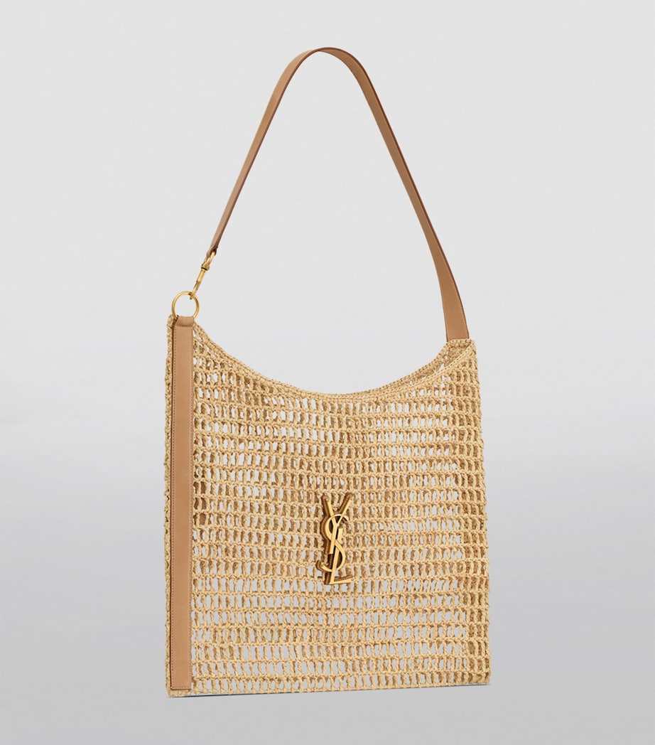 Saint Laurent raffia crochet shoulder bag with gold hardware (British brand)