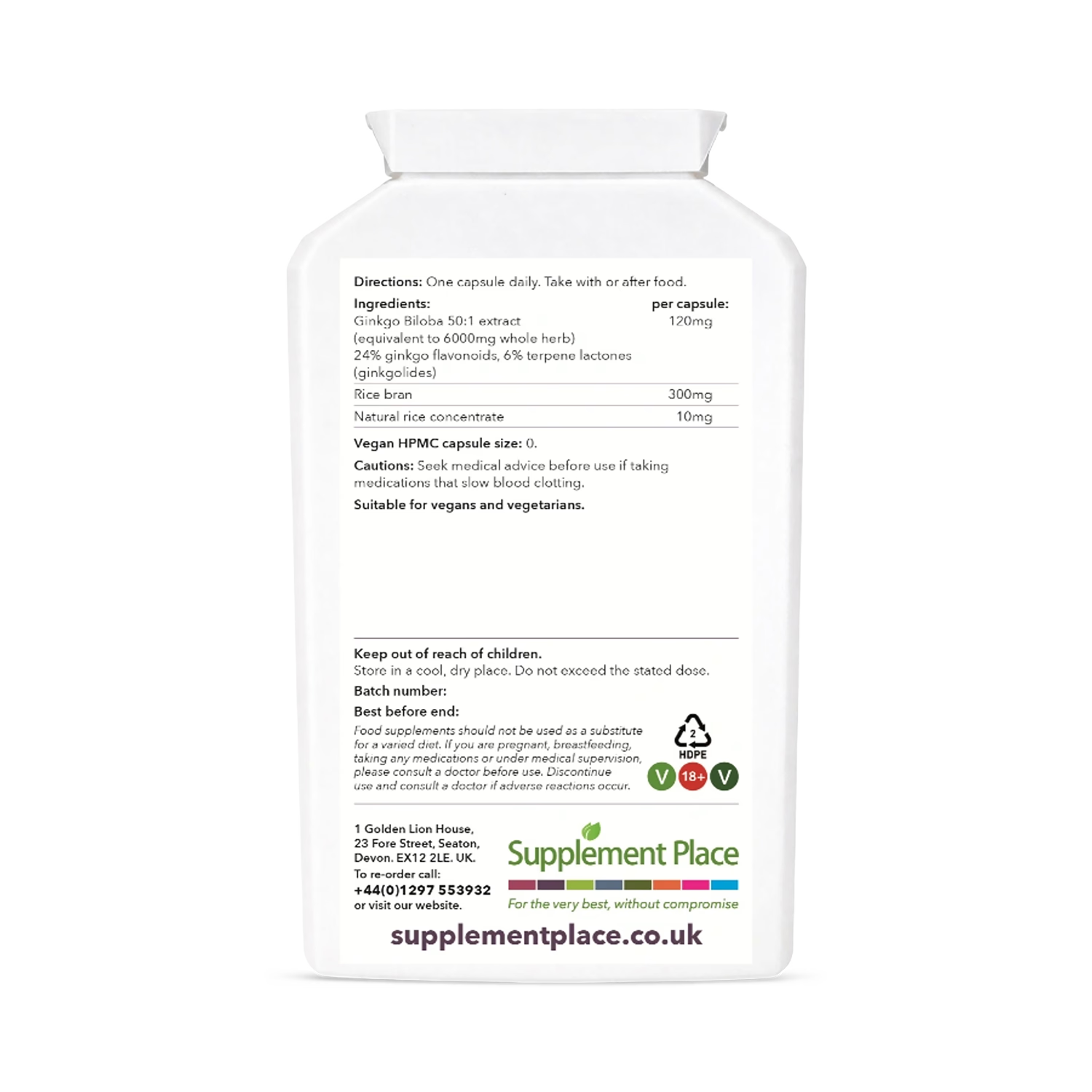 Supplement Place Ginkgo Biloba 120mg capsules, imported from the UK