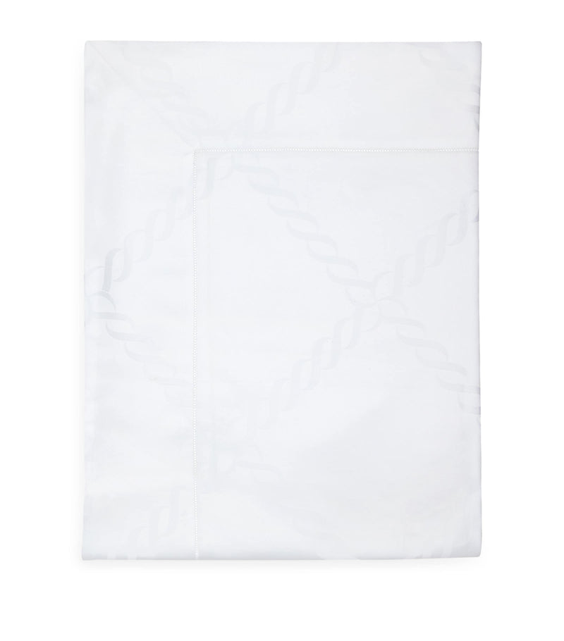 Pratesi king flat sheet with braid pattern, 275cm x 275cm, imported from the UK