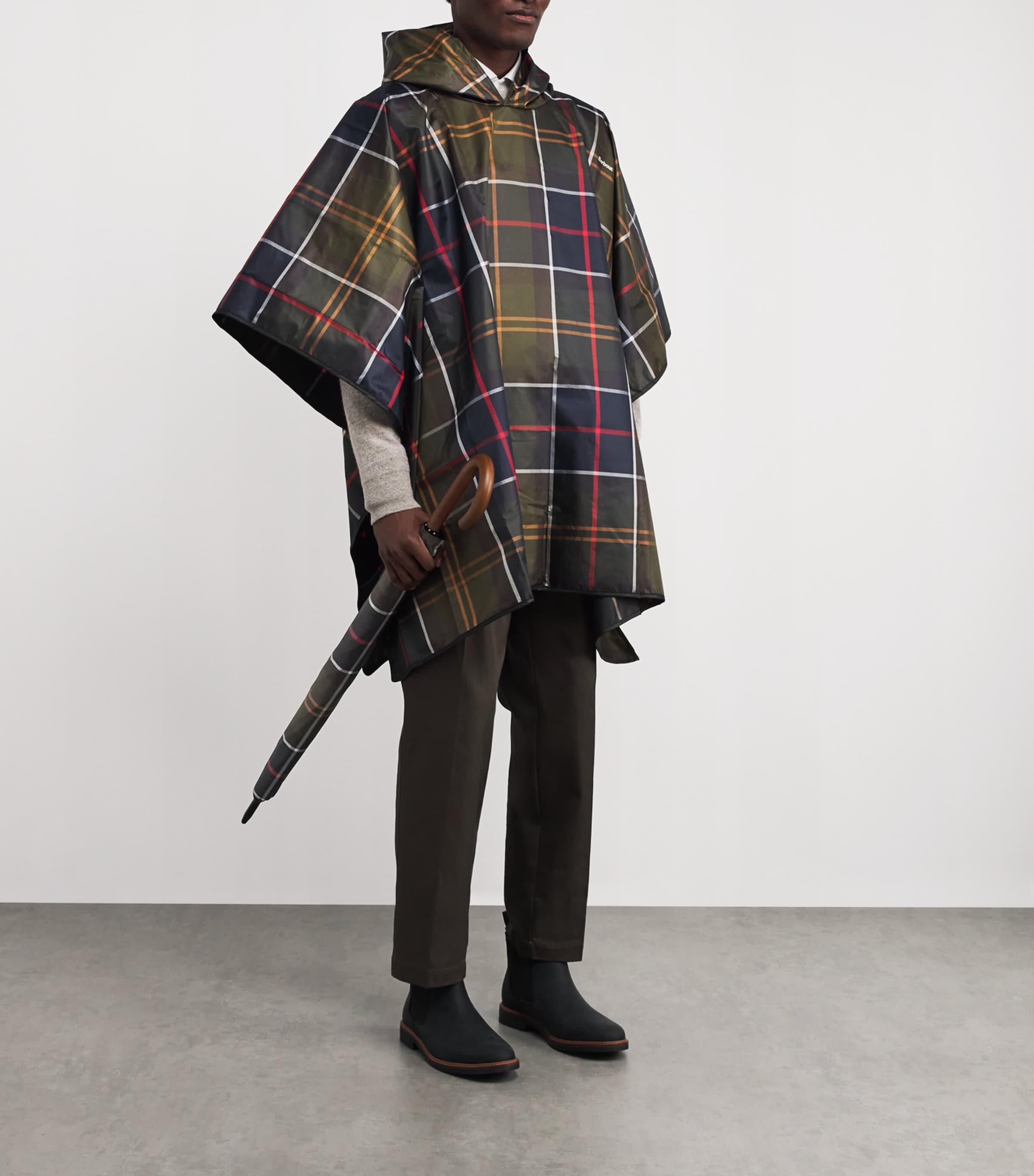 Barbour tartan telescopic umbrella with wooden handle - British product