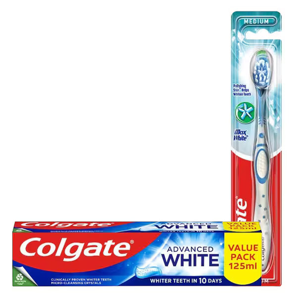 Colgate Advanced White Toothpaste and Manual Toothbrush Bundle 125ml - British product