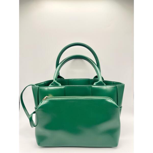 SVNX green woven faux leather grab bag, imported from the UK