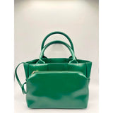 SVNX green woven faux leather grab bag, imported from the UK