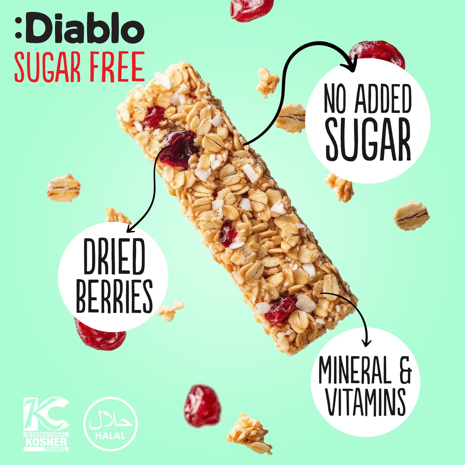 Diablo muesli bar cranberry and raspberry 30g (British brand)