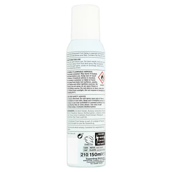 Superdrug Deodorant Foot Spray Tea Tree Lemon 150ml (British brand)