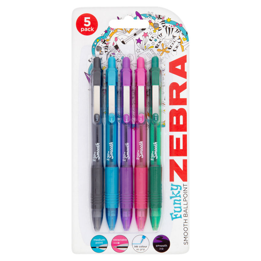 Zebra Z-Grip Smooth Ball Pens 5 Pack Assorted