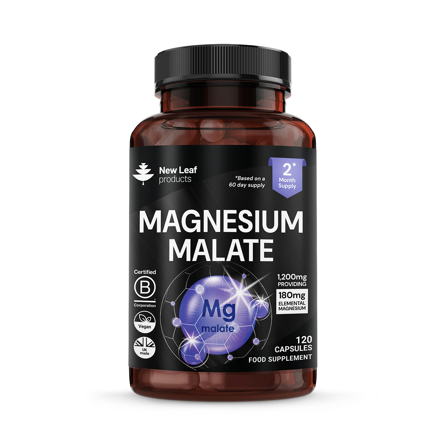 Magnesium Malate supplement 120 capsules, UK version