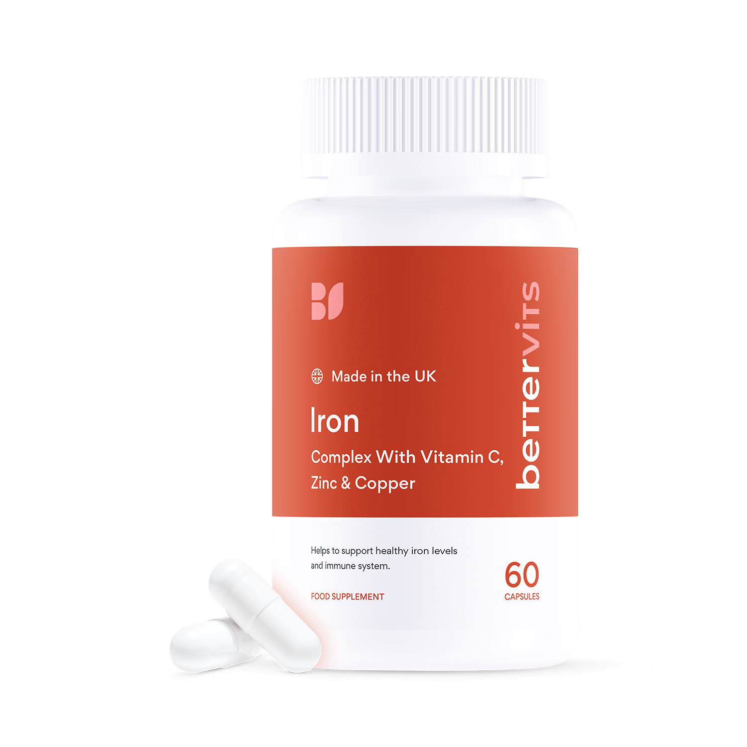 Bettervits Iron Complex supplement 60 capsules, imported from the UK