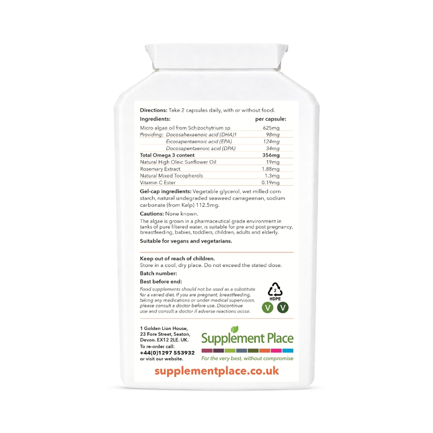 Supplement Place vegan omega 3 capsules 120 count - British product