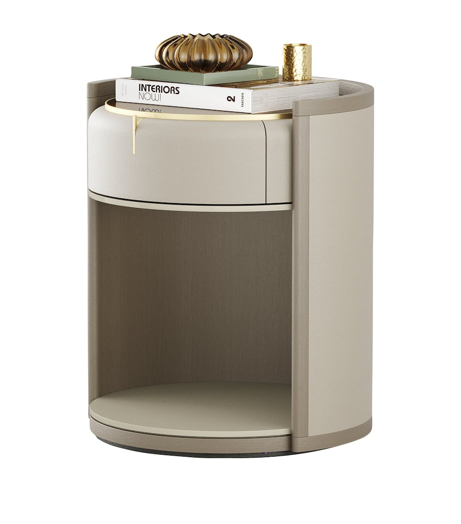 Frato Arles bedside table, leather and glass finish - British product