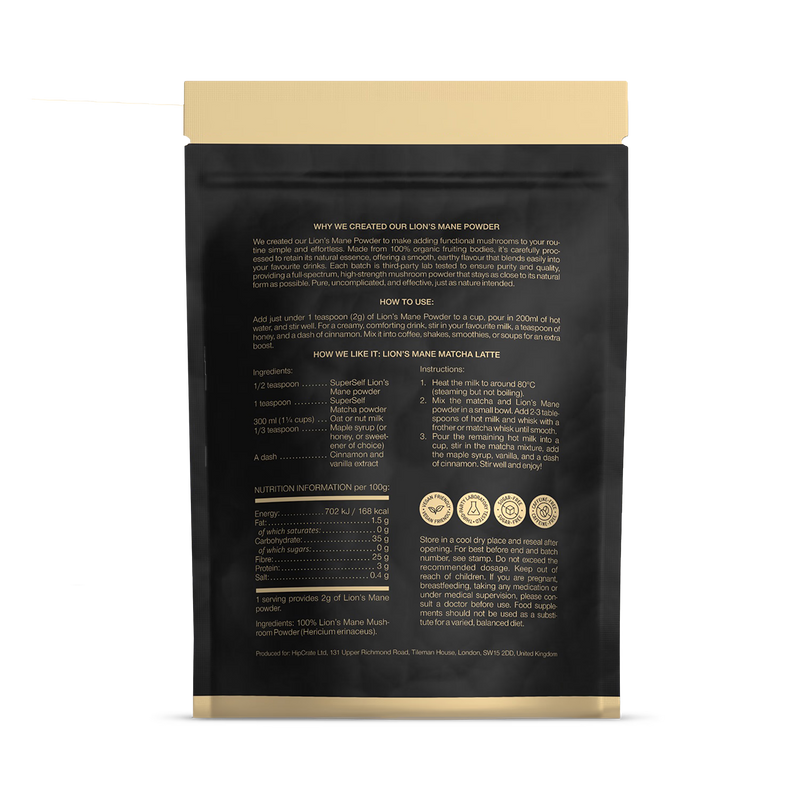 SuperSelf Lion's Mane Mushroom Powder 100g (British brand)